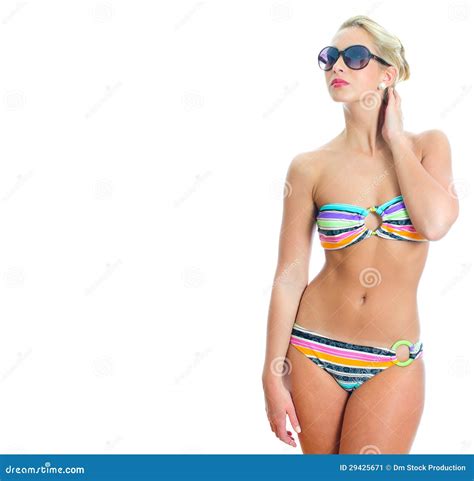 Blonde Girl In Striped Bikini Stock Image Image Of Female Caucasian 29425671