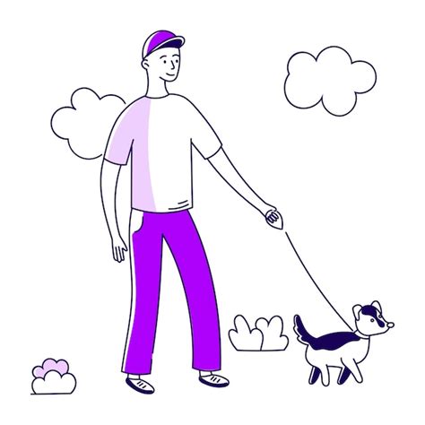 Premium Vector Guy Walking With Pet Dog
