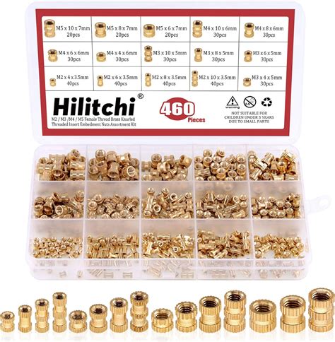 Hilitchi 460 Pcs M2 M3 M4 M5 Female Thread Brass Knurled Threaded