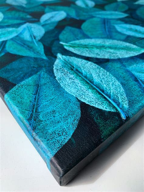 Blue Leaves Painting Botanical Painting Blue Deep Leaves - Etsy