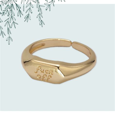 Gold Fuck Off Text Stack Ring Open Adjustable Minimalistic Gold Filled Band Etsy