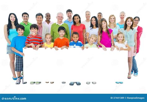 Large Group Of People Holding Blank Placard Stock Image Image Of