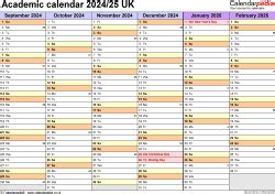 Academic calendars 2024/25 UK - free printable Excel templates
