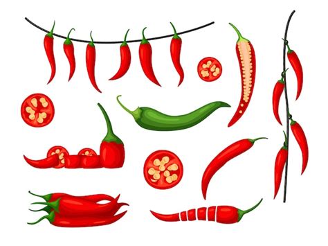 Premium Vector Red Hot Chili Pepper Set Isolated On White Background