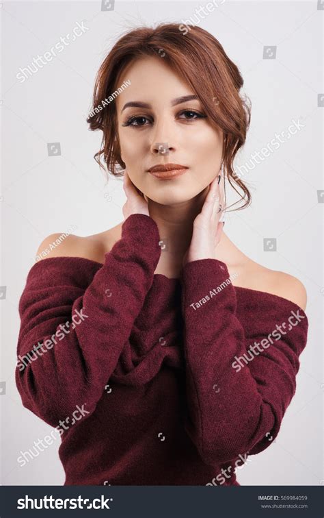 Elegant Brunette Model Naked Shoulder Posing Stock Photo Shutterstock