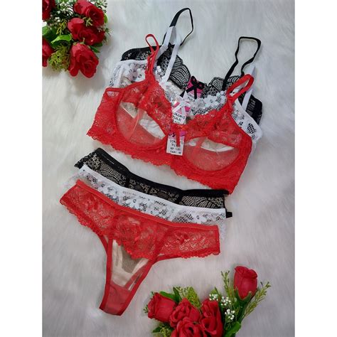 KIT 3 CONJUNTO TULE SEXY TRANSPARENTE LINGERIE LUXO MODA ÍNTIMA FEMININA Shopee Brasil