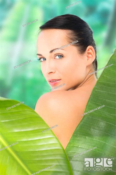 Beautiful Nude Brunette Posing With Green Leaves Stock Photo Picture And Low Budget Royalty