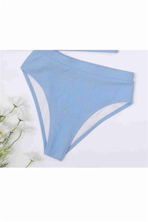Angelsin Yüksek Bel Özel Kumaş BiKini Altı Mavi