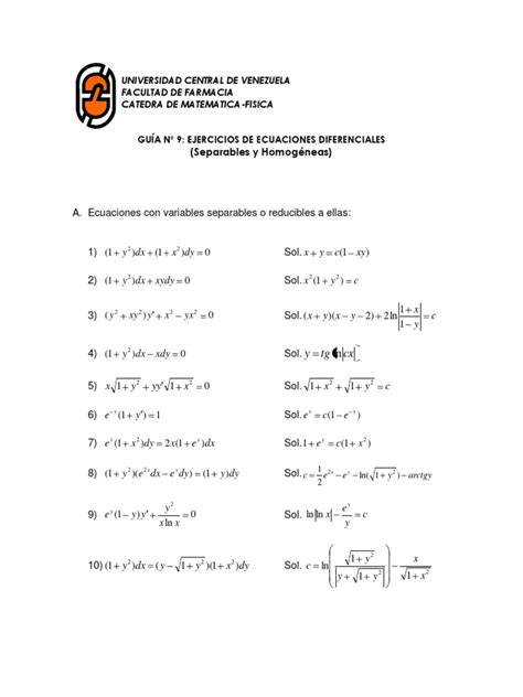 Guía De Problemas Propuestos Ejercicios De Ecuaciones Diferenciales