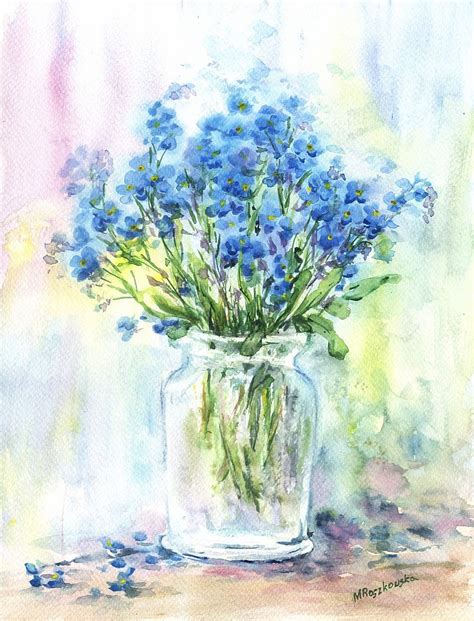 Niezapominajki Maria Roszkowska Watercolour Watercolor Art Prints