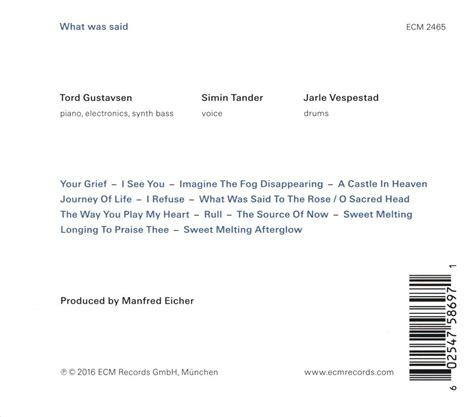 Tord Gustavsen What Was Said Cd Opus3a