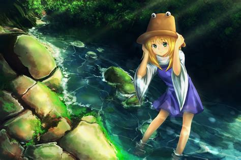 Blonde Hair Dress Green Eyes Hat Leikangmin Moriya Suwako Touhou Tree Water Konachan