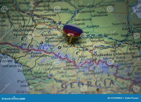 nalchik pinned   map   flag  russia stock image image  global country