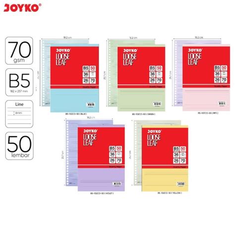 Jual Joyko Loose Leaf Color Isi 50 Lembar Kertas Garis Warna B5 102CO