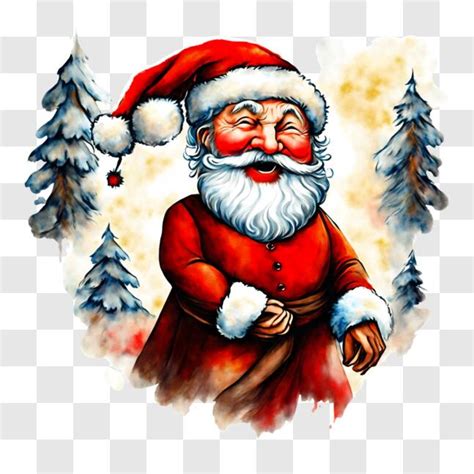 Descarga Alegre Pintura de Santa Claus con Árboles PNG En Línea