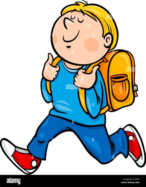 Cartoon Illustration Of Primary School Student Boy With Knapsack Stock