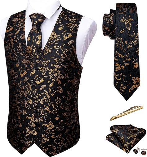 Barry Wang Men Paisley Flower Suit Vest Silk Jacquard V Neck Waistcoat