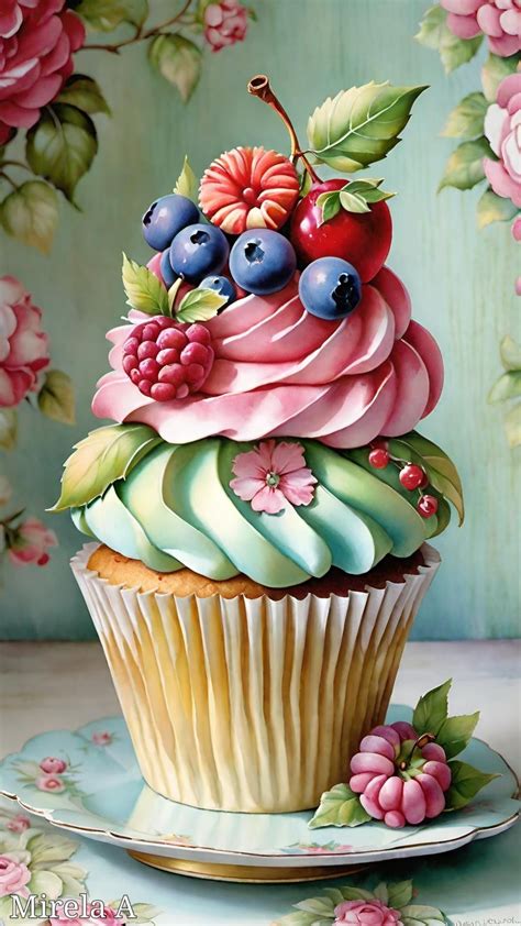 Delicious Cupcake Painting With Berries