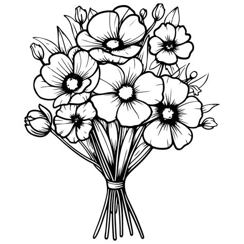 Buque De Flores Para Colorir - Um lindo buquê de flores para colorir para crianças | Vetor Premium