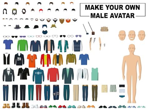 Haga su propia colección de avatares masculinos en diseño plano