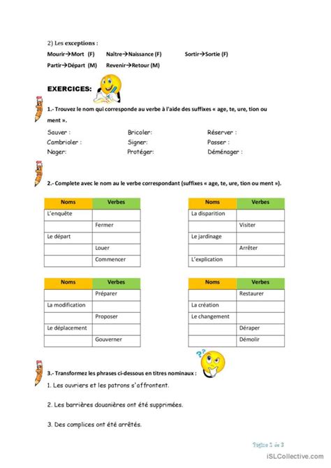 La nominalisation des verbes pratiqu Français FLE fiches pedagogiques