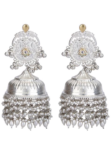 Silver Look Alike Kundan Jhumka Style Earrings JTU1120