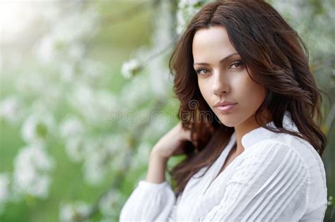 Beautiful Brunette Woman With Perfect Skin Outdoor Stock Photo Image Of Close Fresh 165050546
