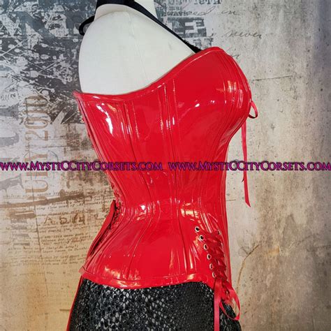 Mcc30 Red Pvc Overbust Corset Plunge