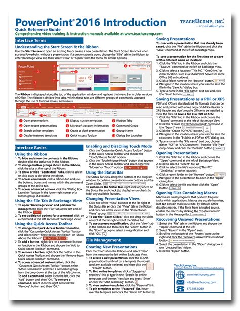 Powerpoint 2016 Introductory Quick Reference Guide Teachucomp Inc