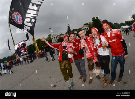 Fans Of Fc Bayern Munich Gather At A Public Viewing Event Held At Stock