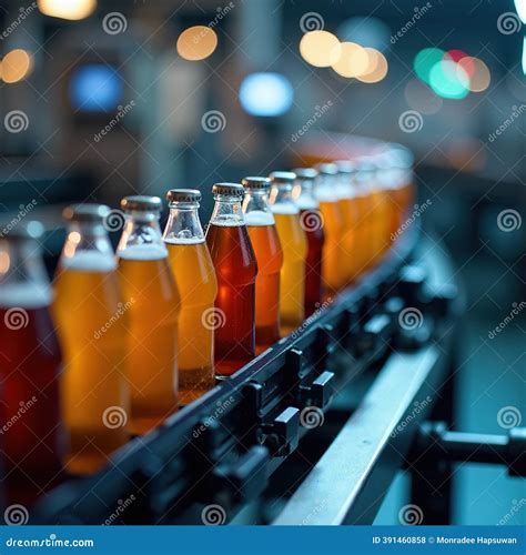 Conveyor For Bottling Milk Into Bottles At A Modern Dairy Plant. Line