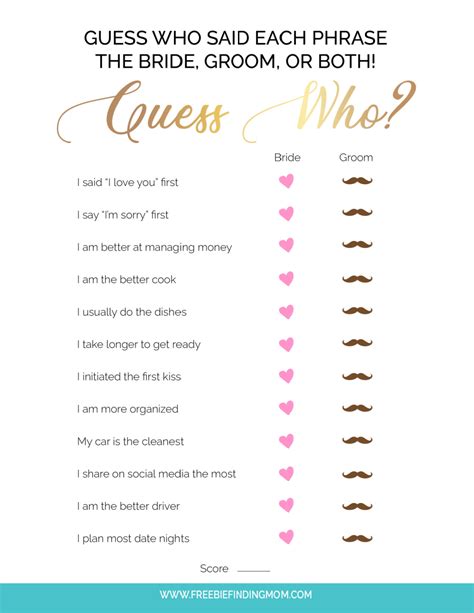 3 Printable Couples Bridal Shower Games