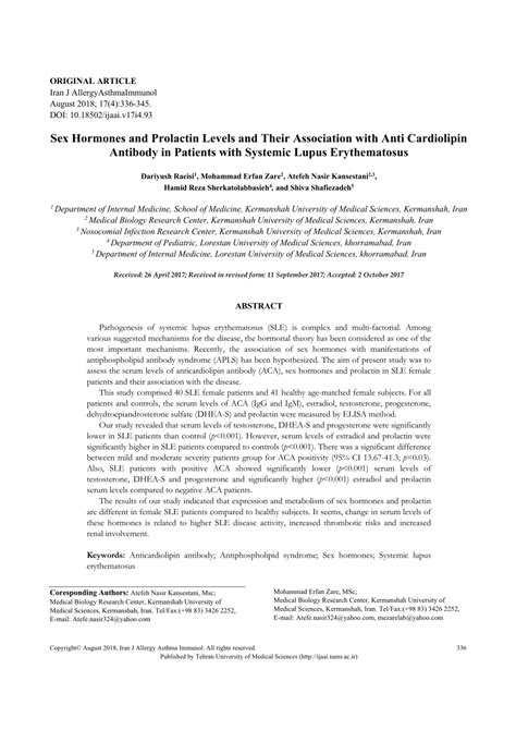 PDF Sex Hormones And Prolactin Levels And Their Association With Anti