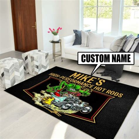 Personalized Name High Performance Hot Rods Rat Fink Rug Dingmun