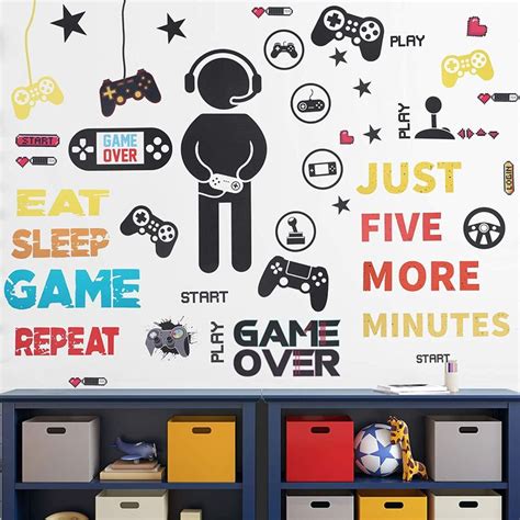 26 Pieces Gamer Wall Sticker Gamer Wall Decals Children Video Game Room ...