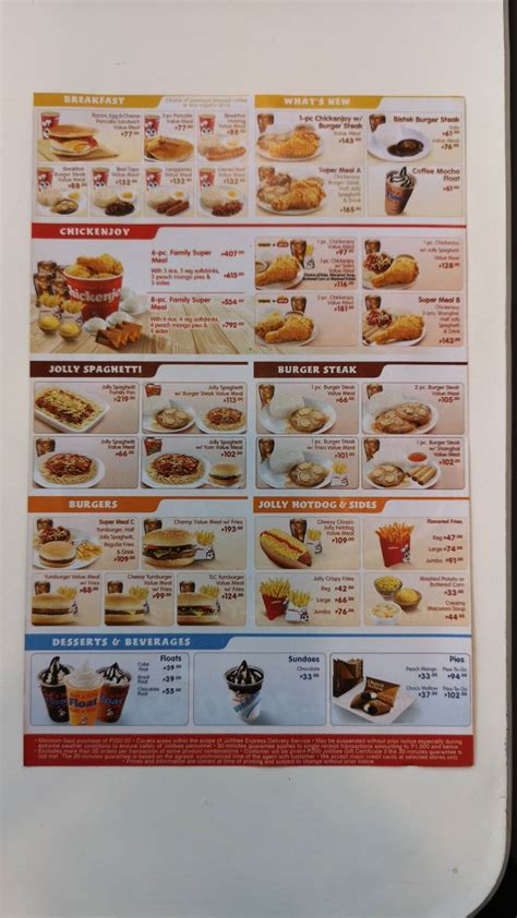 Menu At Jollibee Fast Food Pasig Pioneer Centre Pioneer St