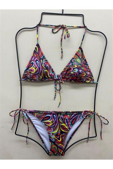XORVİO Kadın Yandan Bağlamalı Desenli Esnek Likralı Şık İpli Bikini Takımı Yeni Sezon Fiyatı