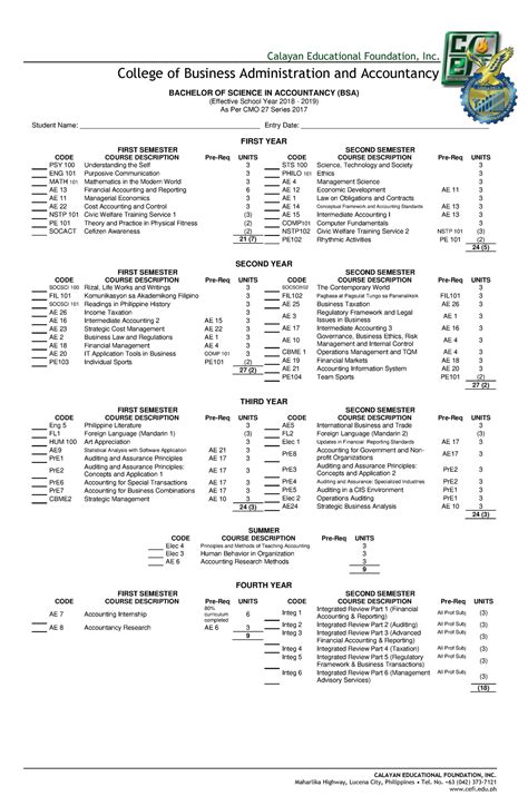 Bs Accountancy For Accounting Students Calayan Educational