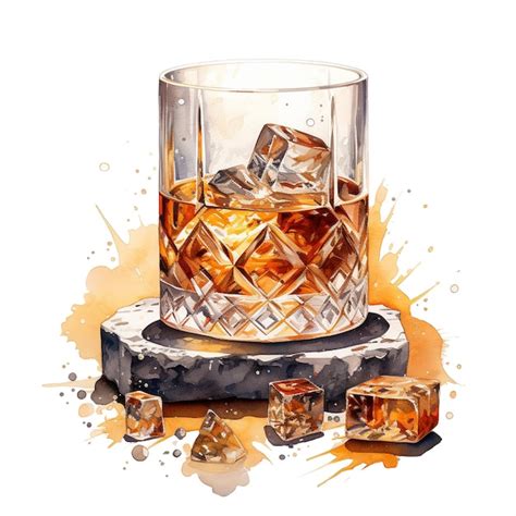 Premium Psd Glass Whiskey On The Rock Drawing