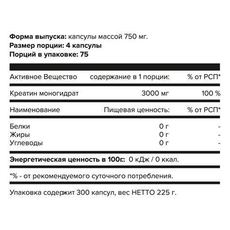 Креатин Моногидрат 100% (Creatine Monohydrate 100%), капсулы, 300 ...