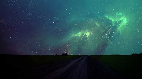 Night, stars and green sky