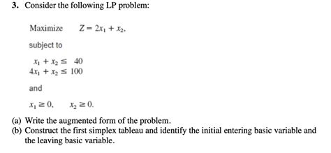 Solved 3. Consider the following LP problem: Maximize Z= 2x1 | Chegg.com