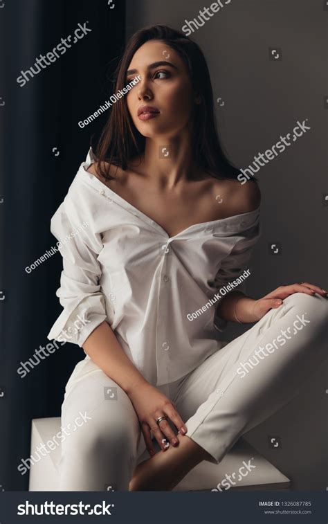 Fashion Model White Shirt Sexy Brunette Stock Photo 1326087785 Shutterstock