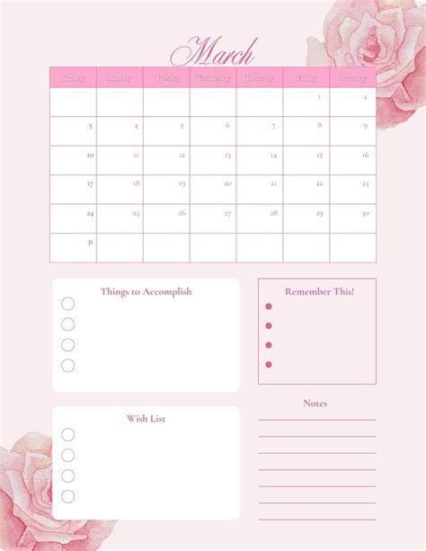 Pink Coquette Monthly Calendar Etsy