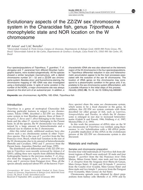 Pdf Evolutionary Aspects Of The Zz Zw Sex Chromosome System In The Characidae Fish Genus