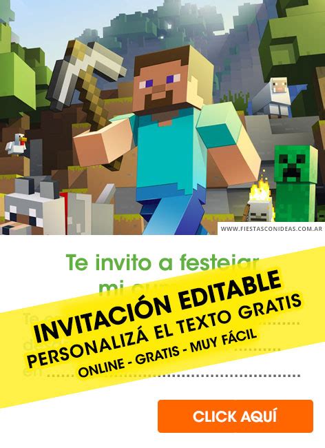 Invitaciones De Minecraft Gratis Para Editar Personalizar