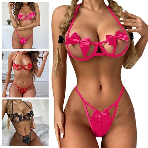 Women Bikini Swimwear Bowknot Sexy Bra Sets Lingerie Erotic Underwear Breathable Wire Thin Mujer