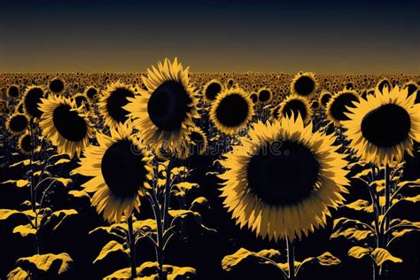 Ai Generated Illustration Of The Field With Sunflowers Stock