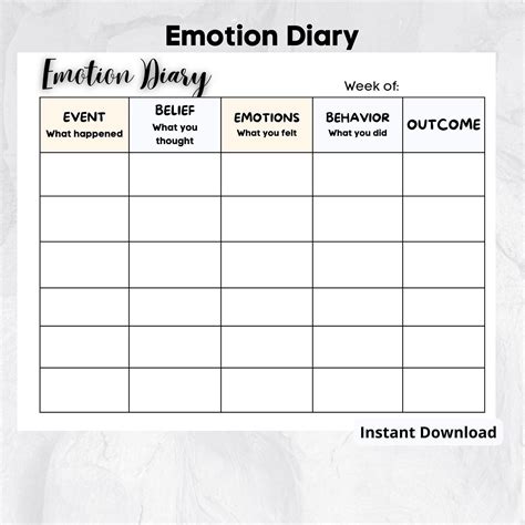 Printable Emotion Diary Printable Diary Self Help Mental Etsy Emotions Mental Therapy Self