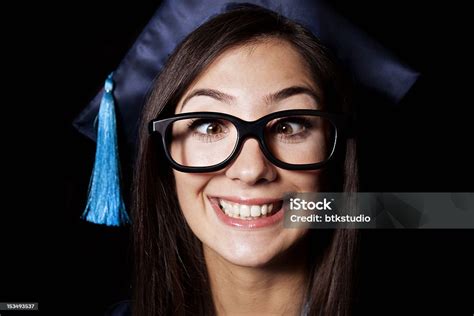 Student Woman Crosseyed Look And Smiling Stock Photo Download Image
